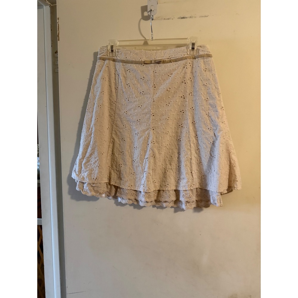 Joe Benbasset Cream Eyelet Cotton A-Line Skirt Scalloped Hem Size 7 Country